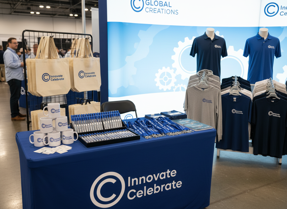 Custom promotional products and event merchandise display