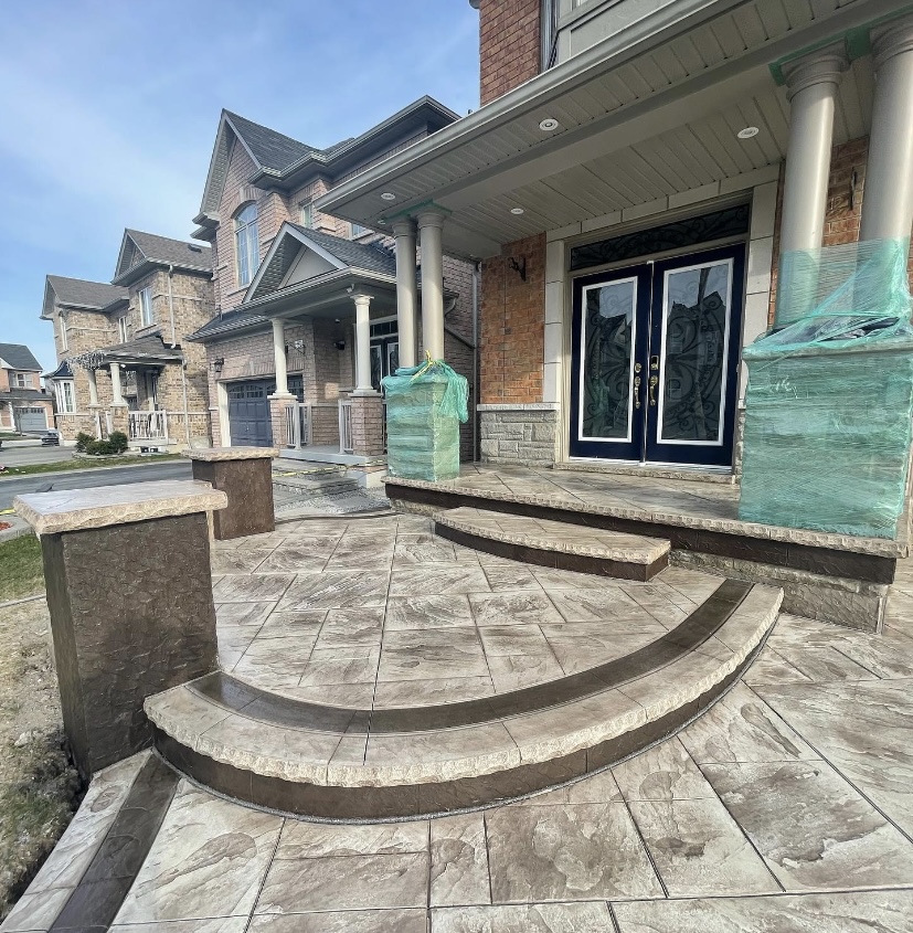 Stamped Concrete Front Porch with Curved Steps