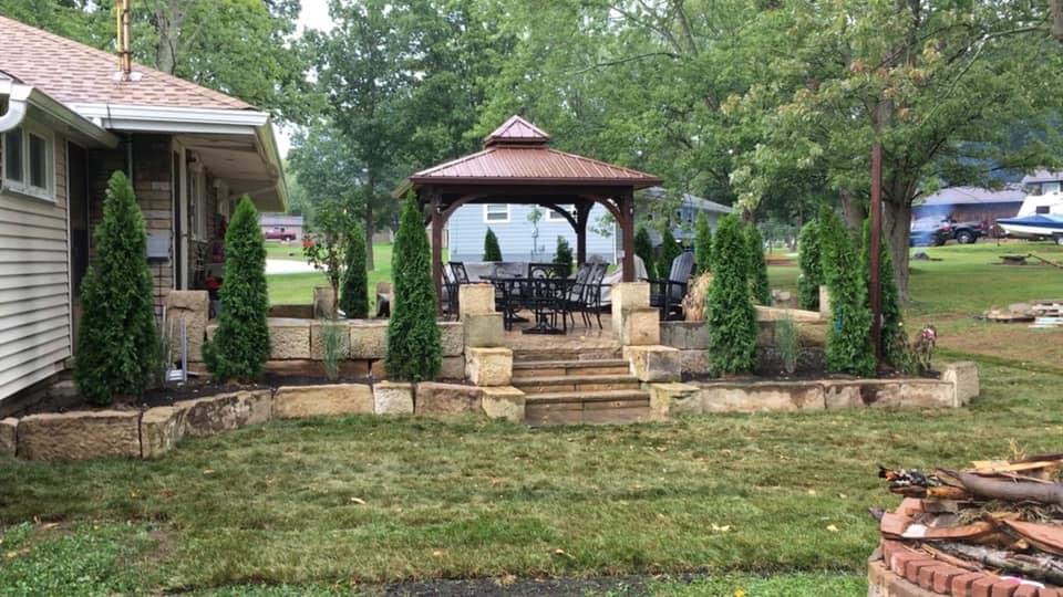 Backyard Gazebo with Stone Retaining Wall