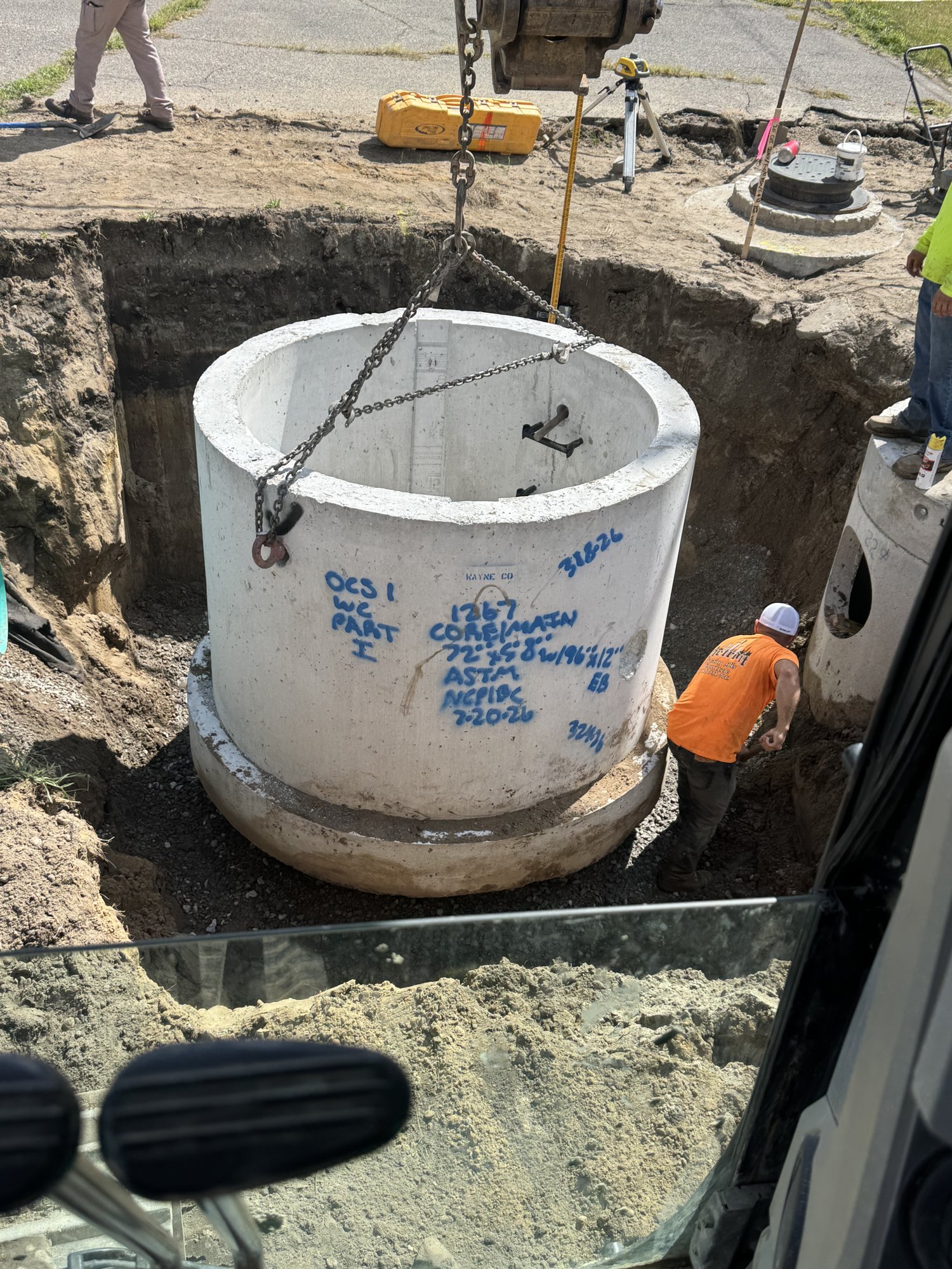Setting Precast Drainage Structure — Excavator Lift