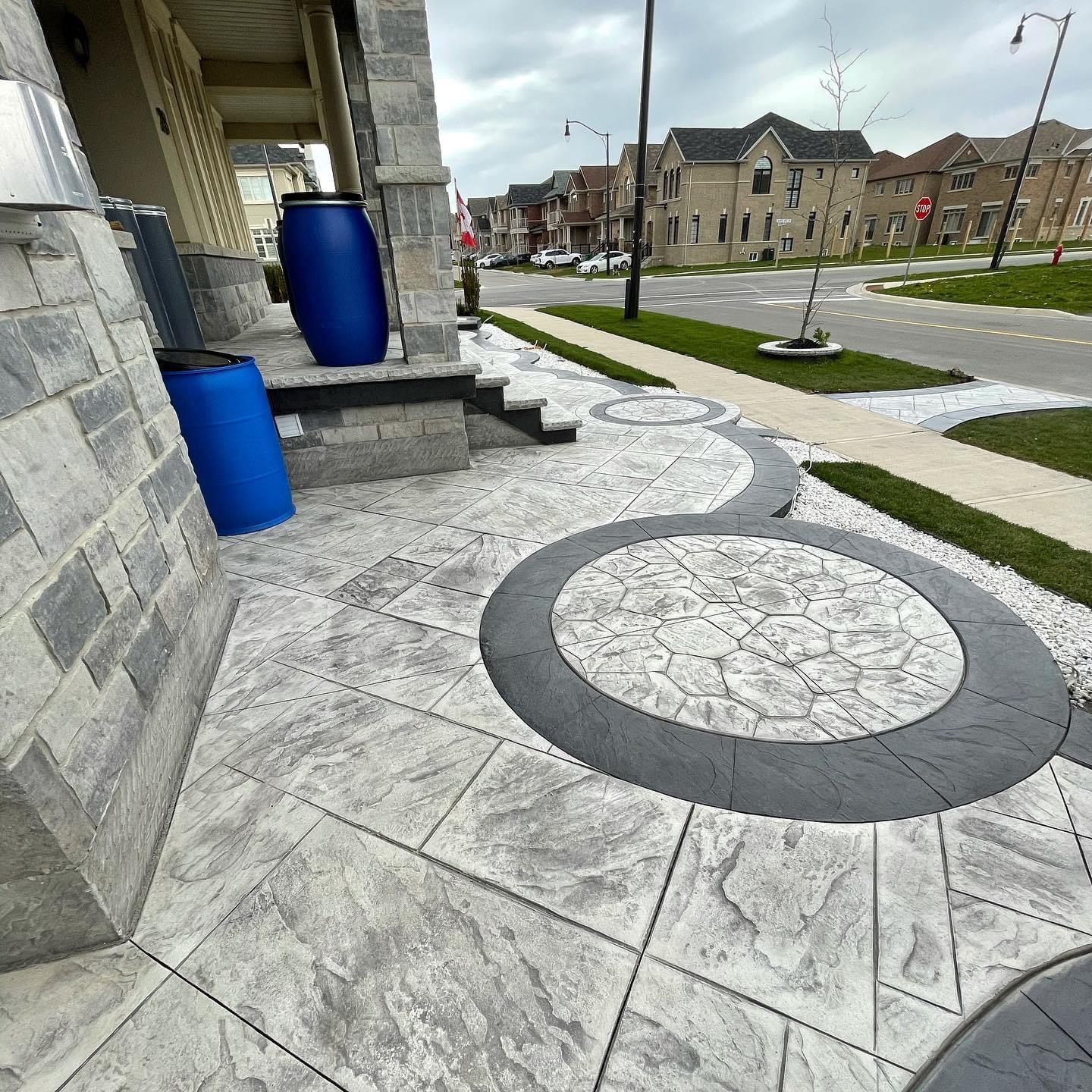 Stamped Concrete Walkway with Circular Medallions