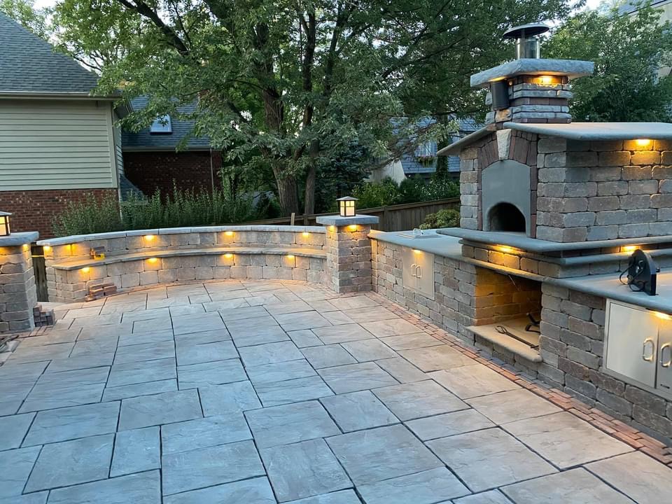 Outdoor Kitchen & Pizza Oven — Night View