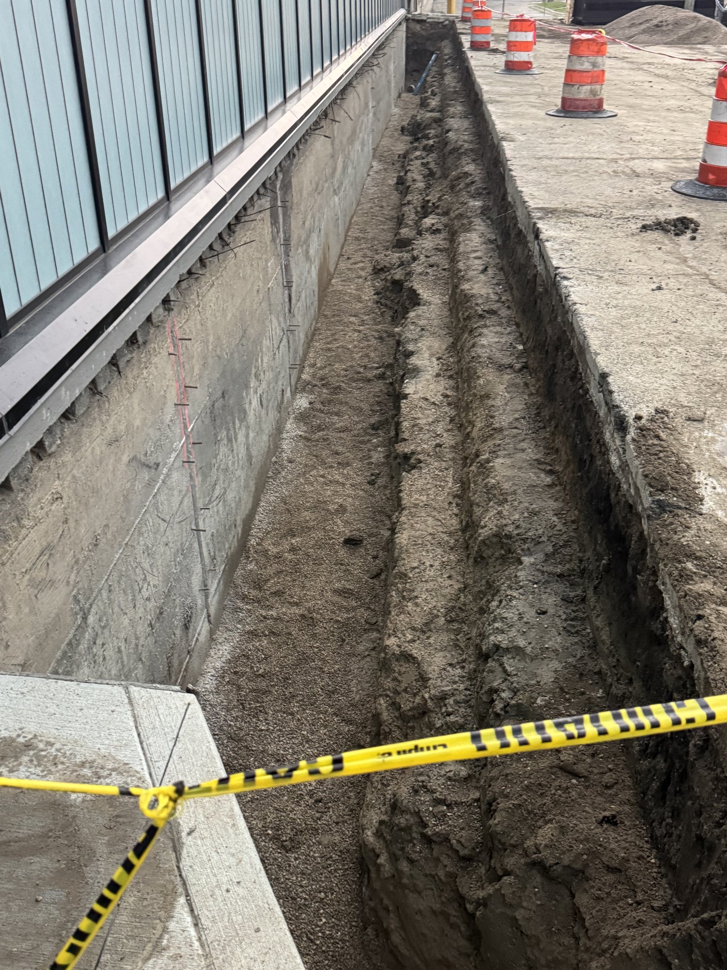 Foundation Wall Assessment — Cracks Marked & Pins Set