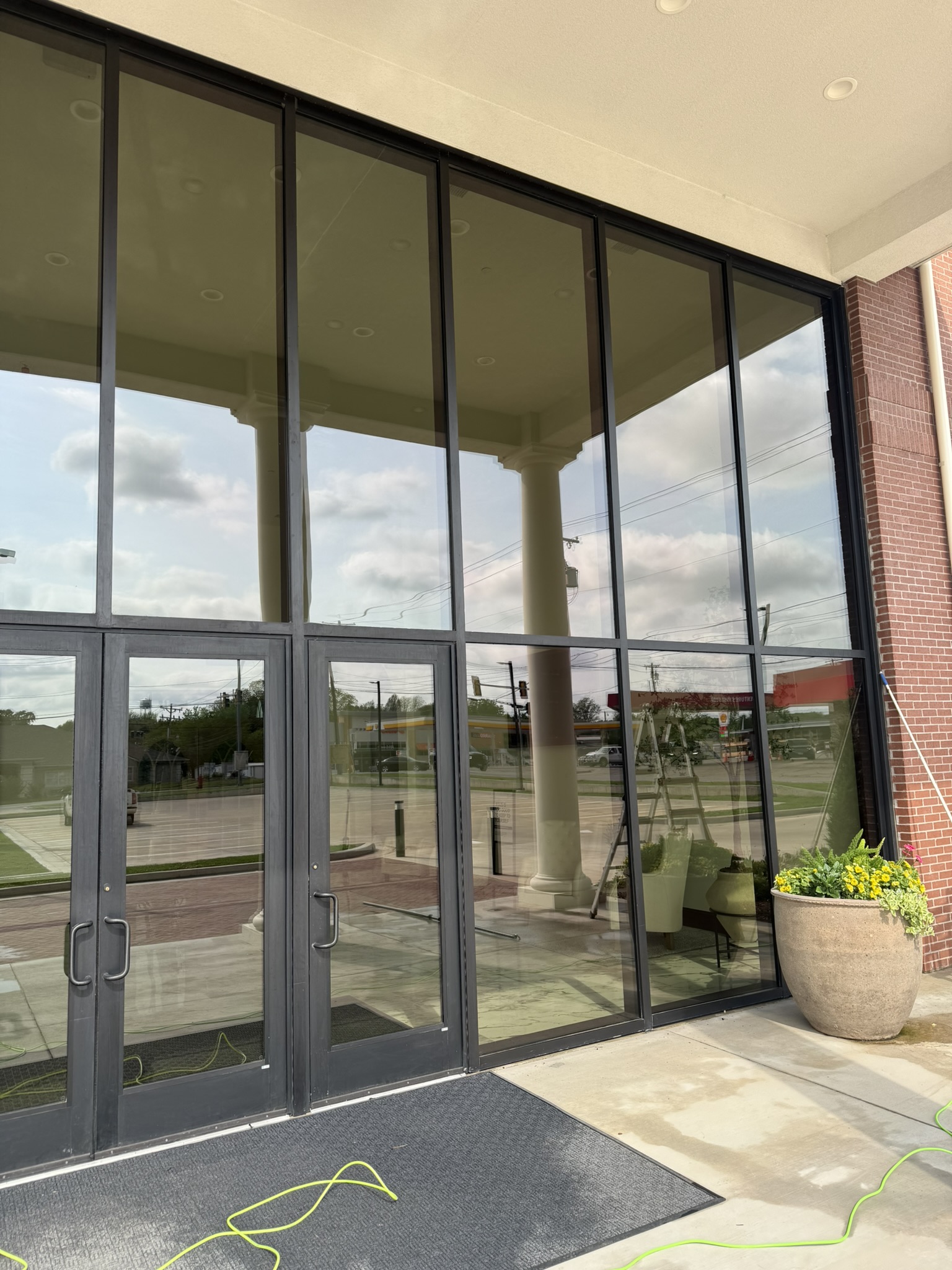 Commercial storefront glass after professional window cleaning