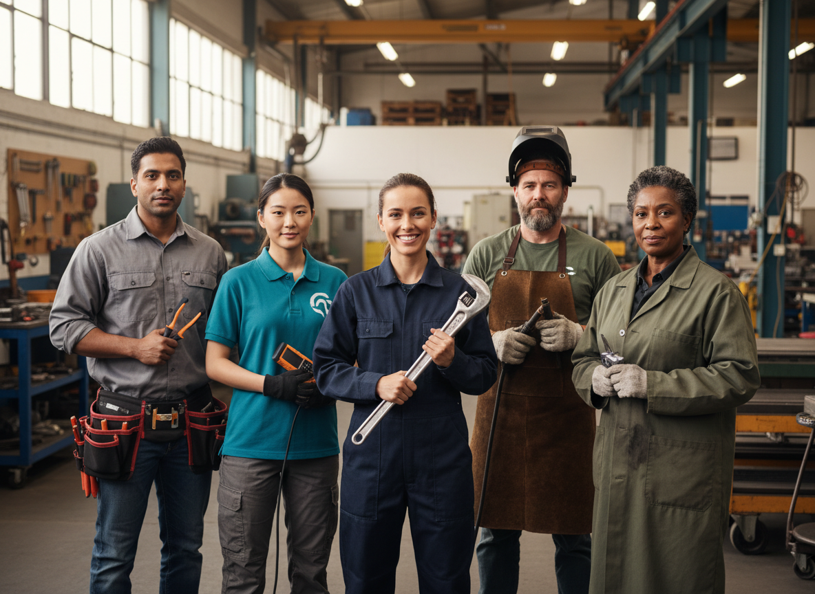 Diverse group of skilled tradespeople