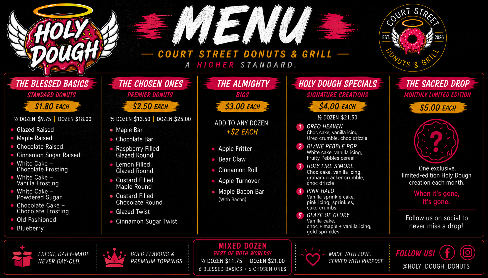Holy Dough Donut Menu