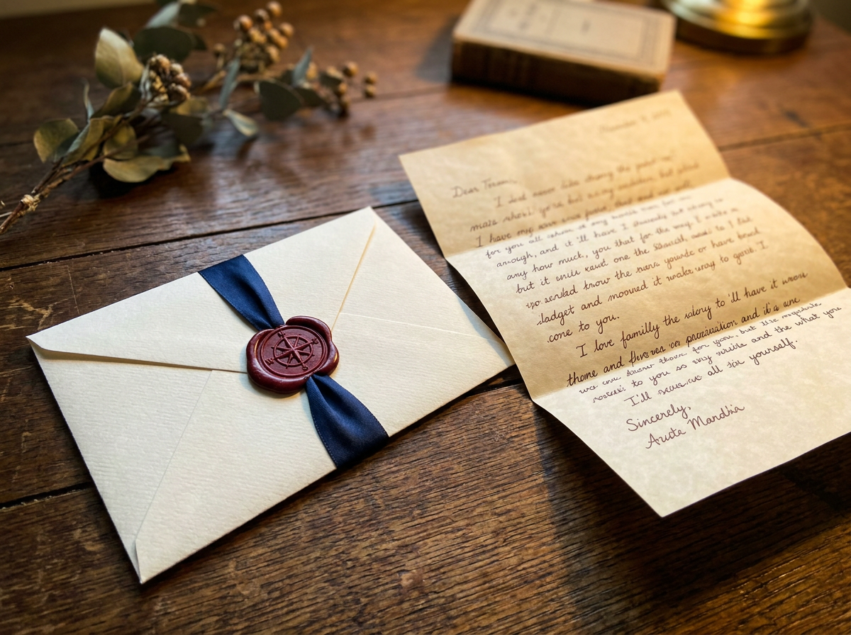 Sealed envelope and letter ready to gift