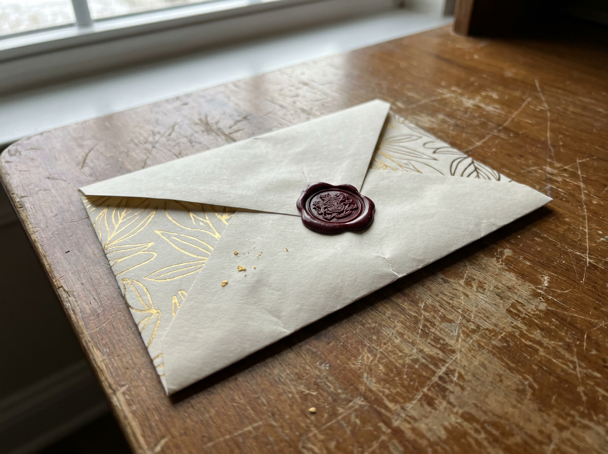 A printed letter resting on aged wood