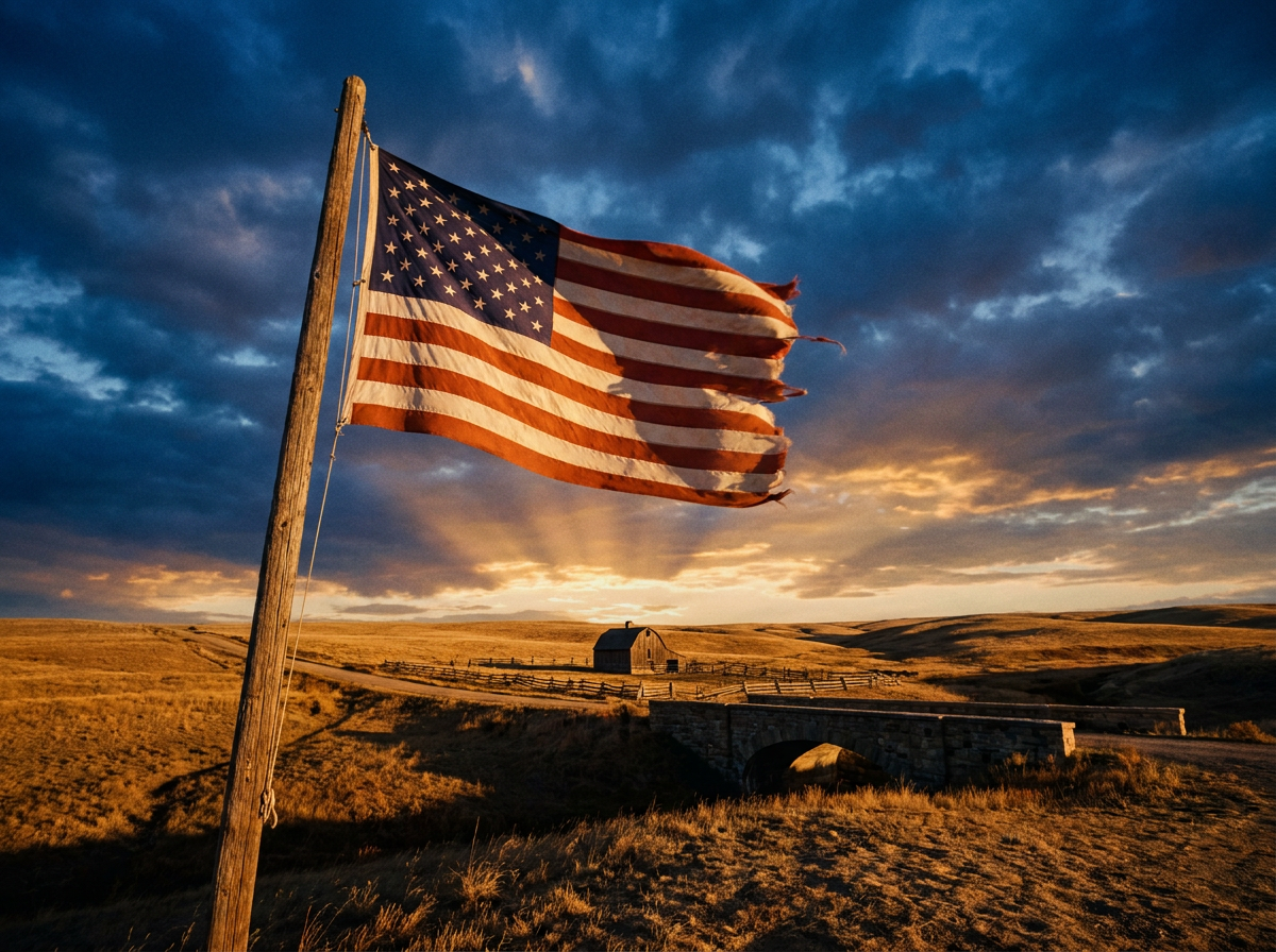 American flag at golden hour