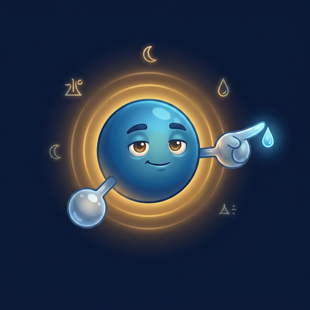 Walter Mathers, a friendly water molecule character