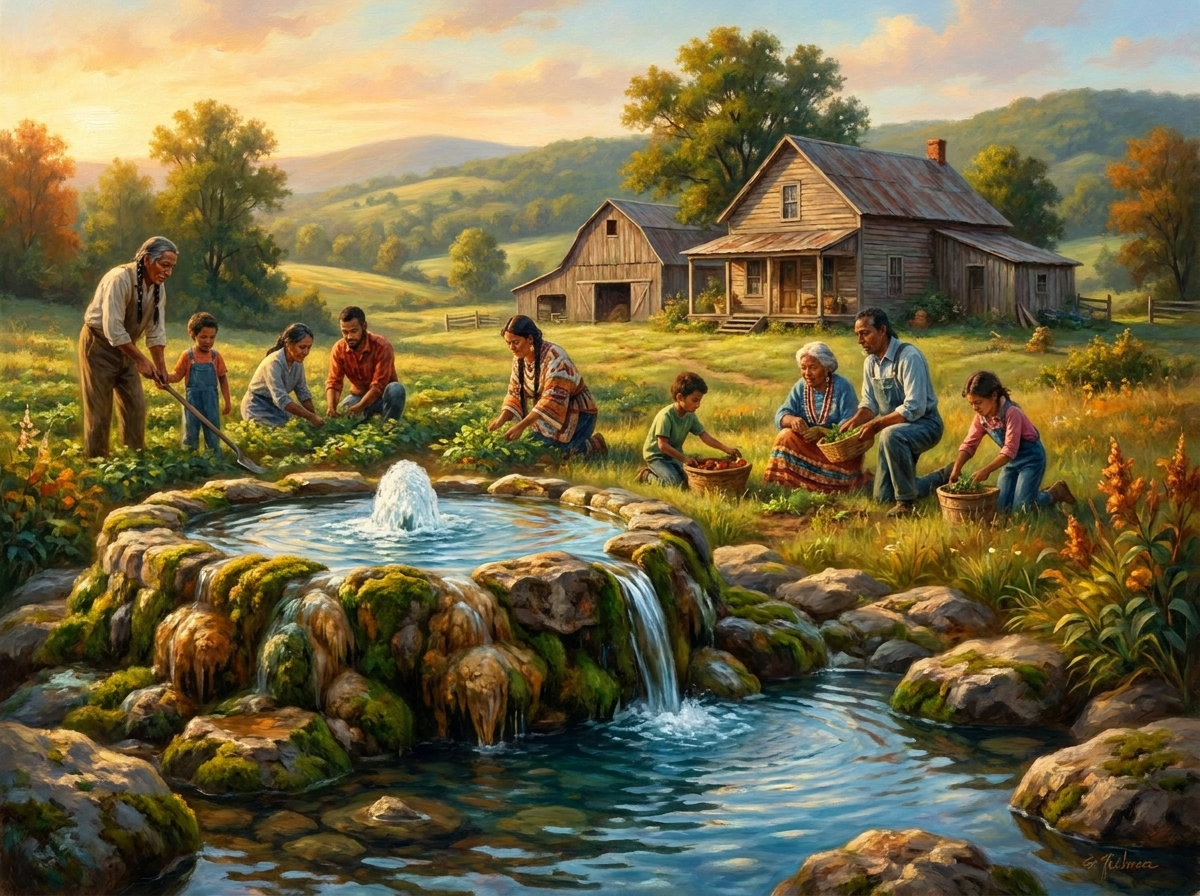 Black and Brown Native American family on the McCrae family farm in North Carolina, where Live Alkaline Water is sourced from a spring 800 feet below the surface.