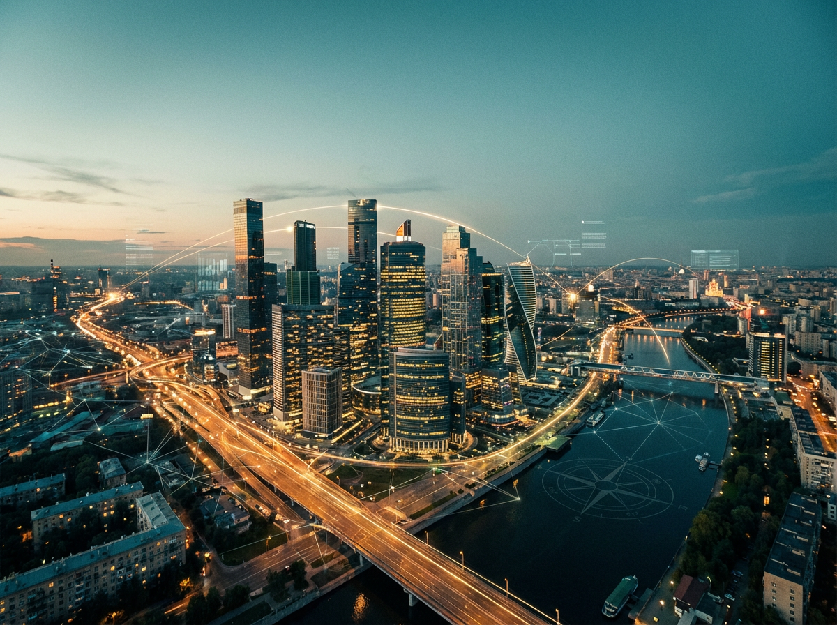 City skyline at dusk