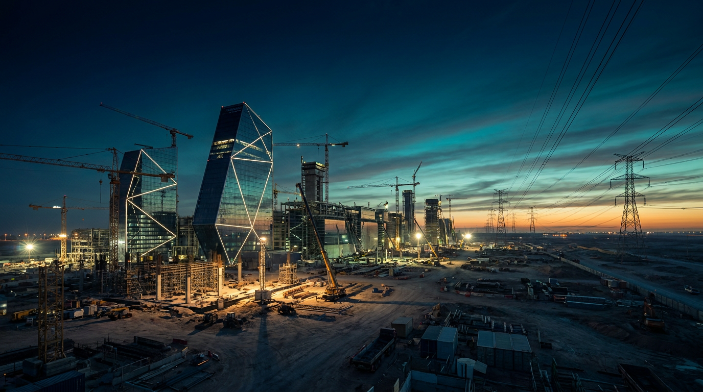 First-of-a-kind advanced technology facility under construction with power transmission infrastructure