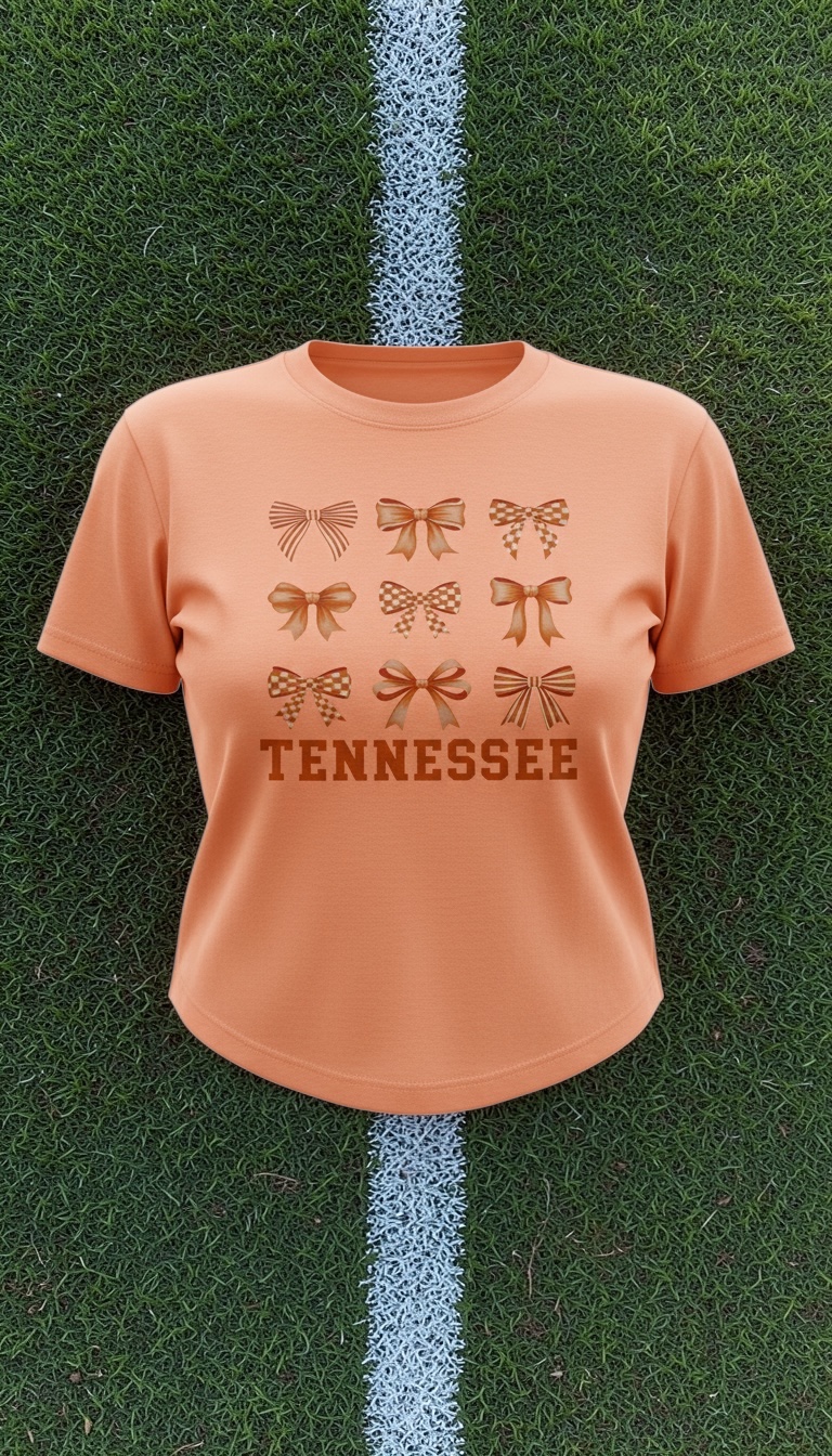 Tennessee Bows Tee — soft pink bow-themed custom DTF shirt by Paisa Creations Co