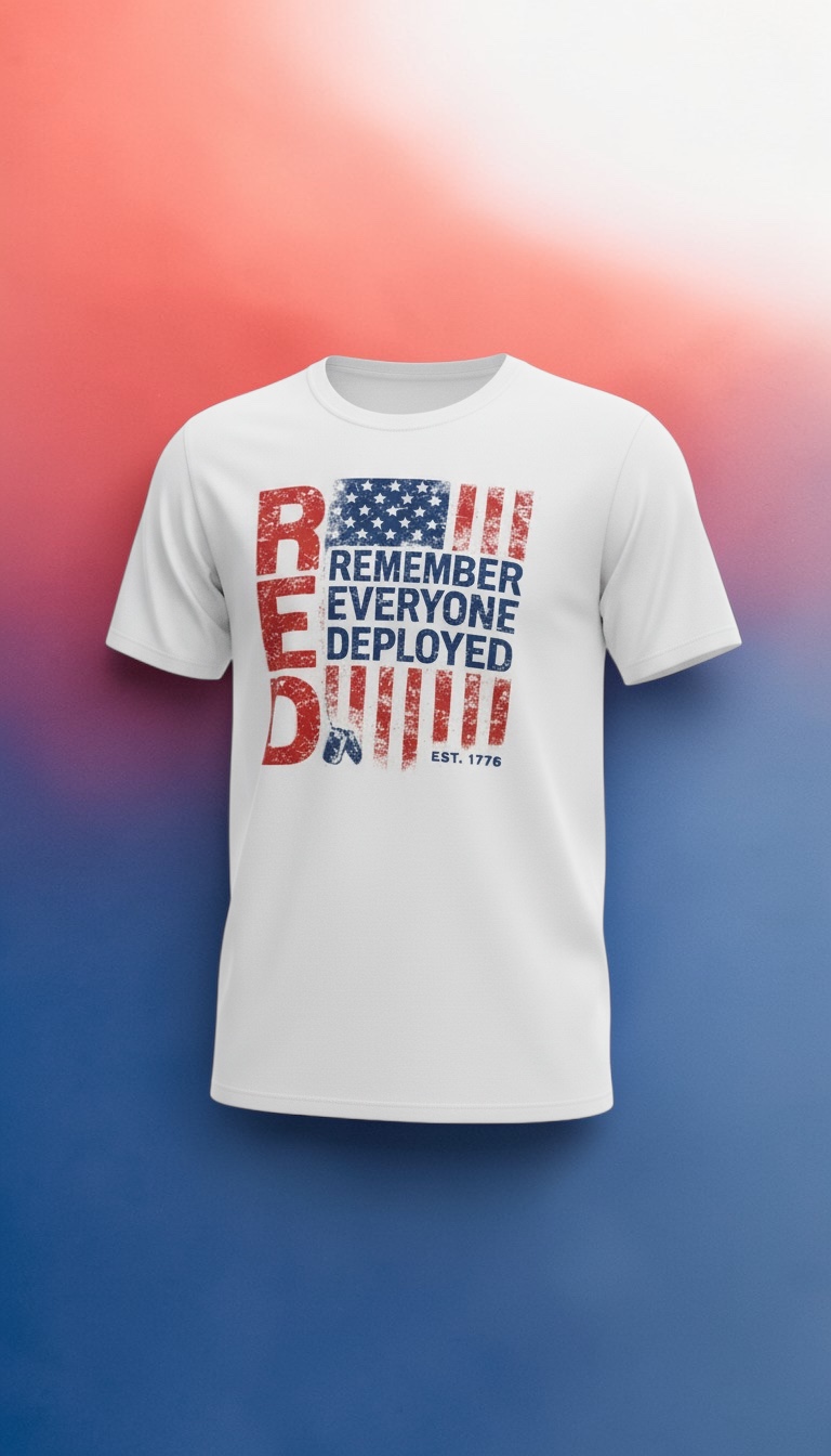 R.E.D. Remember Everyone Deployed Tee — red military support custom DTF shirt