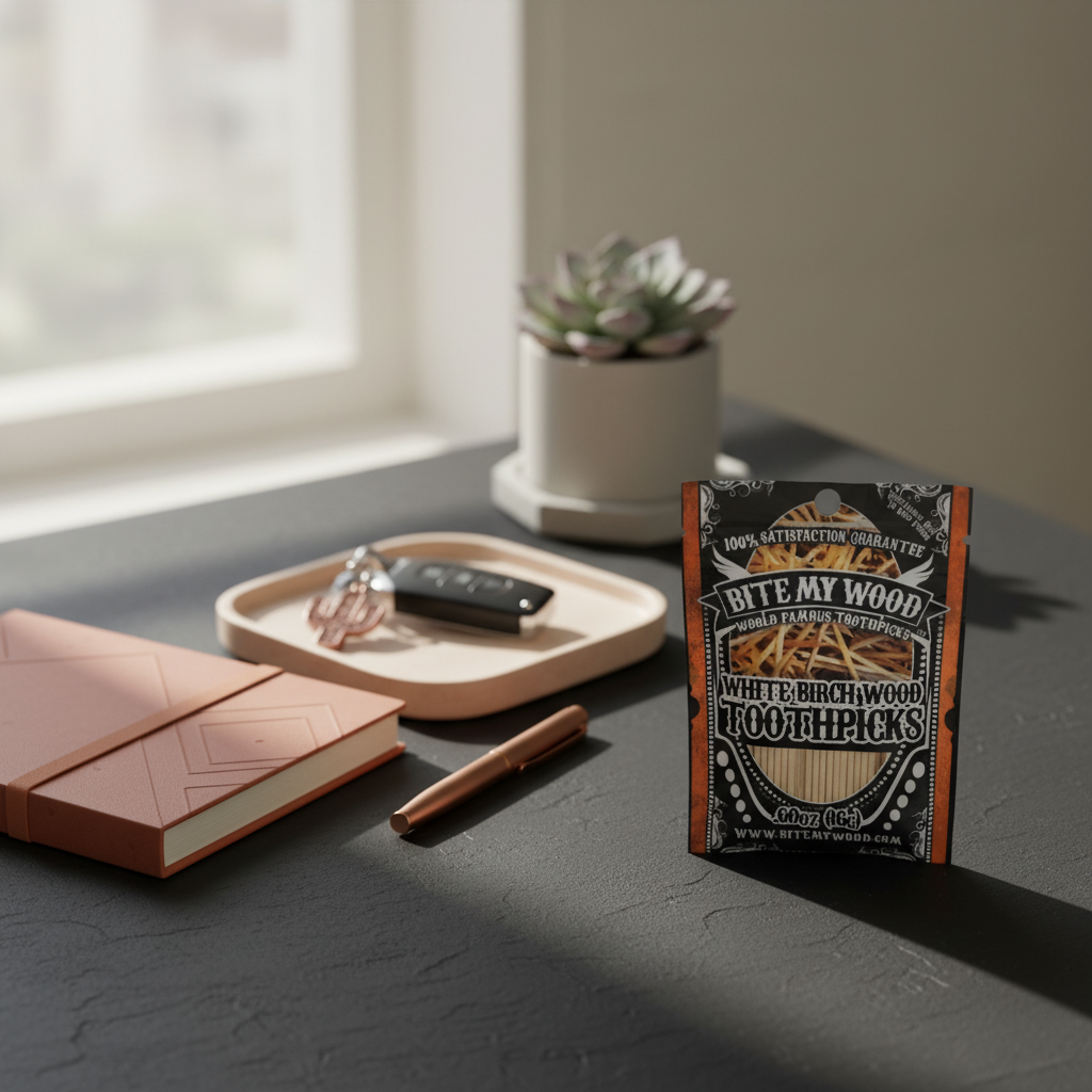 100 Qty BiteMyWood Unflavored Toothpicks in Resealable Bag - lifestyle scene