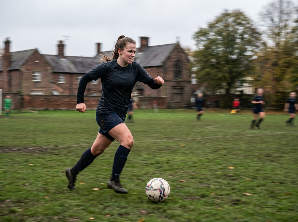 Female footballer in training