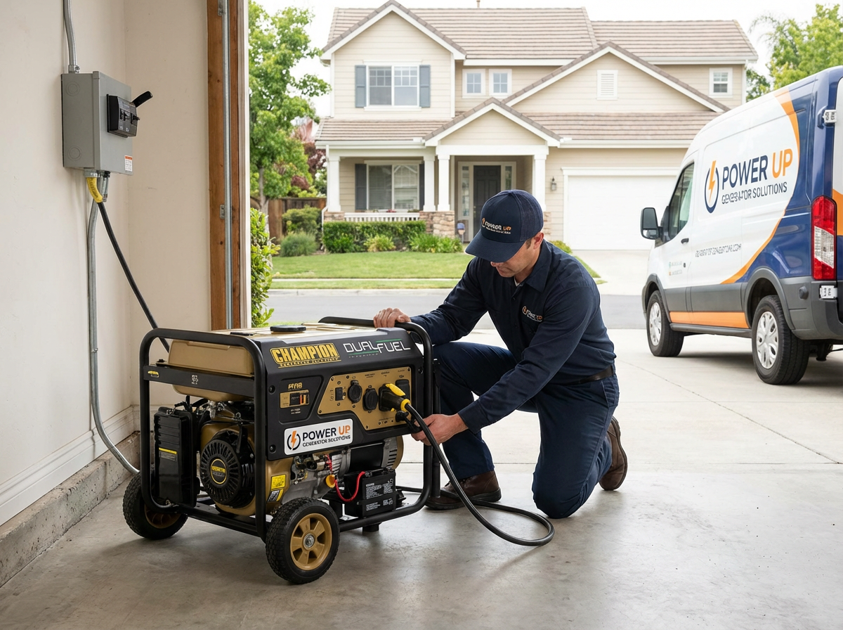 Champion dual fuel generator professional installation by Power Up Generator Solutions
