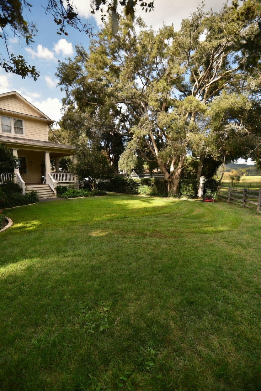 Beautiful well-maintained lawn with lush green grass and mature trees in Bancroft, Ontario