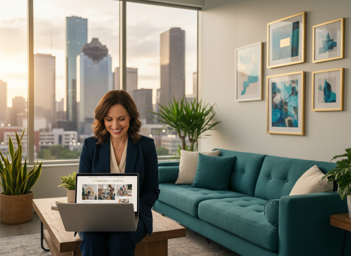 Small business owner with professional website