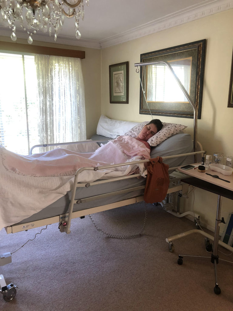 Dee at home, surrounded by love and care