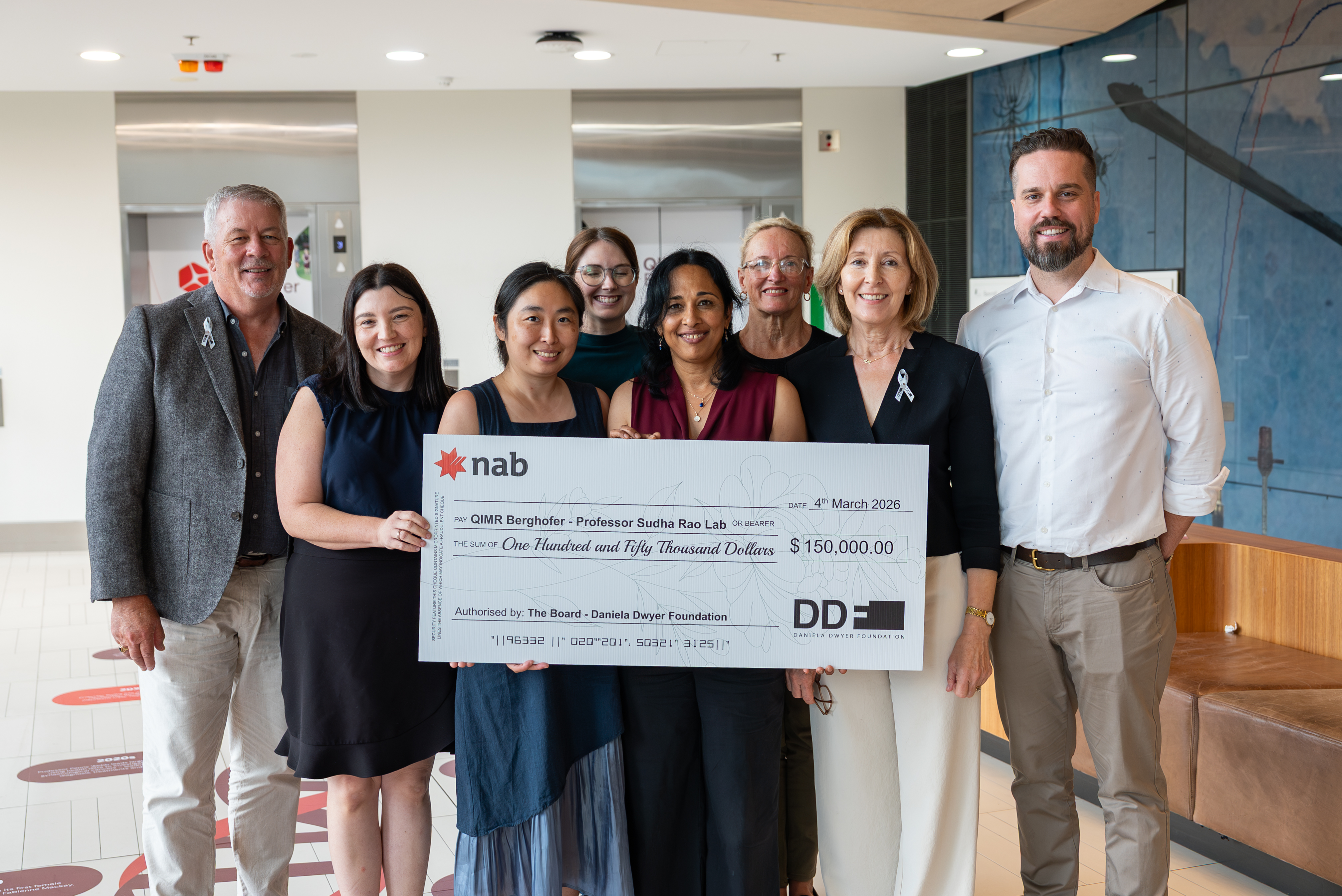 DDF Board presenting the $150,000 research grant to Professor Sudha Rao at QIMR Berghofer