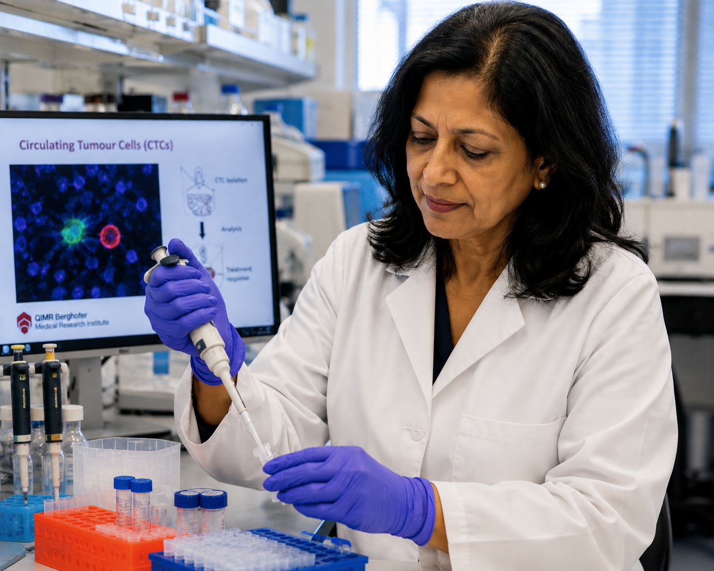 Professor Sudha Rao conducting liquid biopsy research at QIMR Berghofer