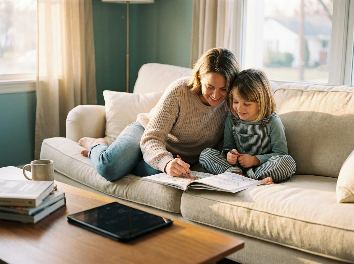 Parent and child enjoying calm screen-free time together