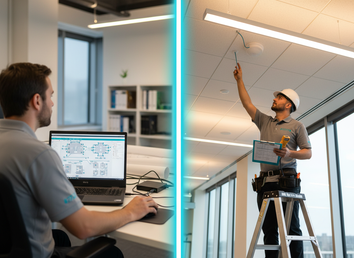 Lighting controls technician programming software versus on-site commissioning
