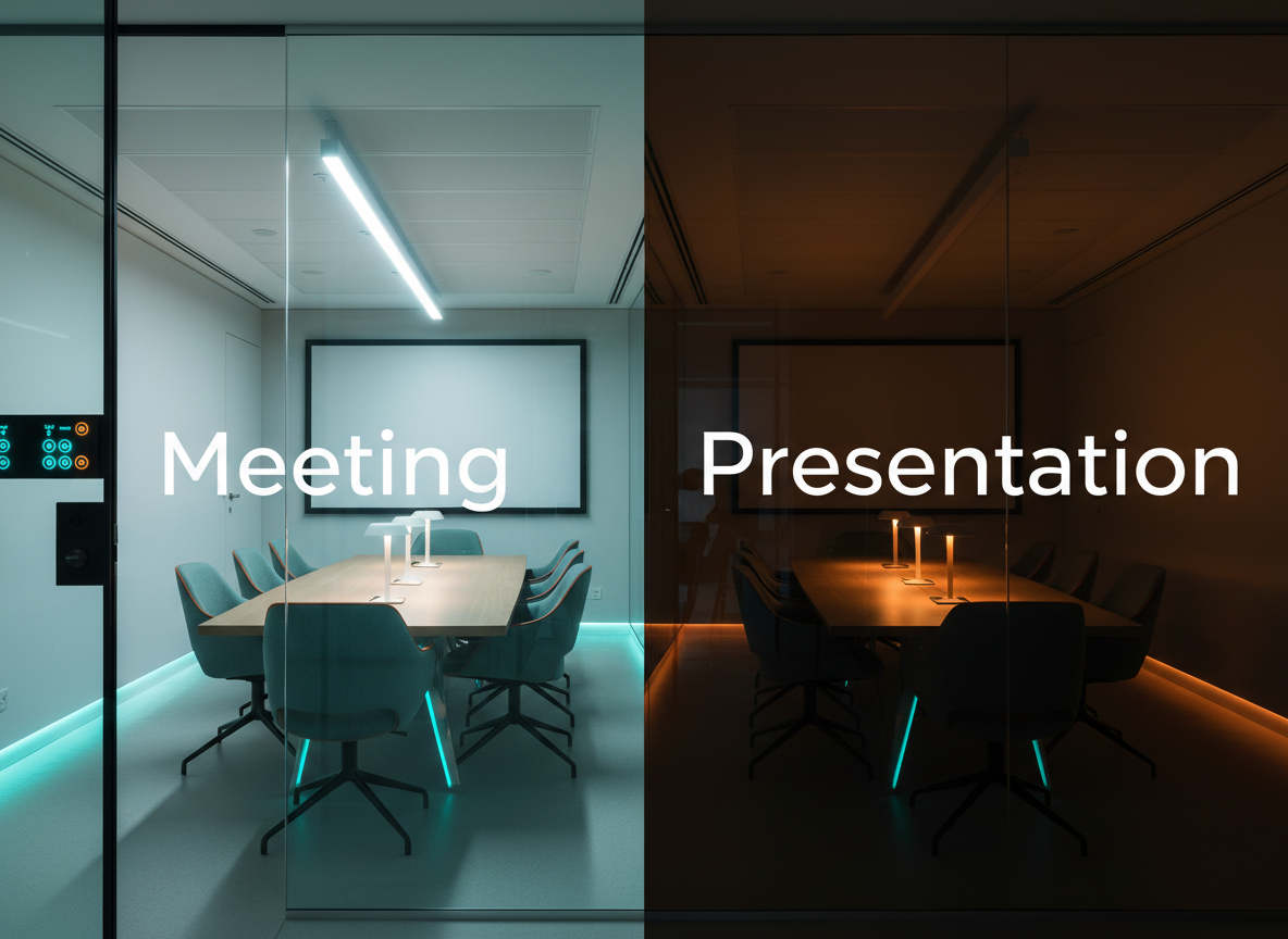 Multi-scene lighting keypad controlling a conference room
