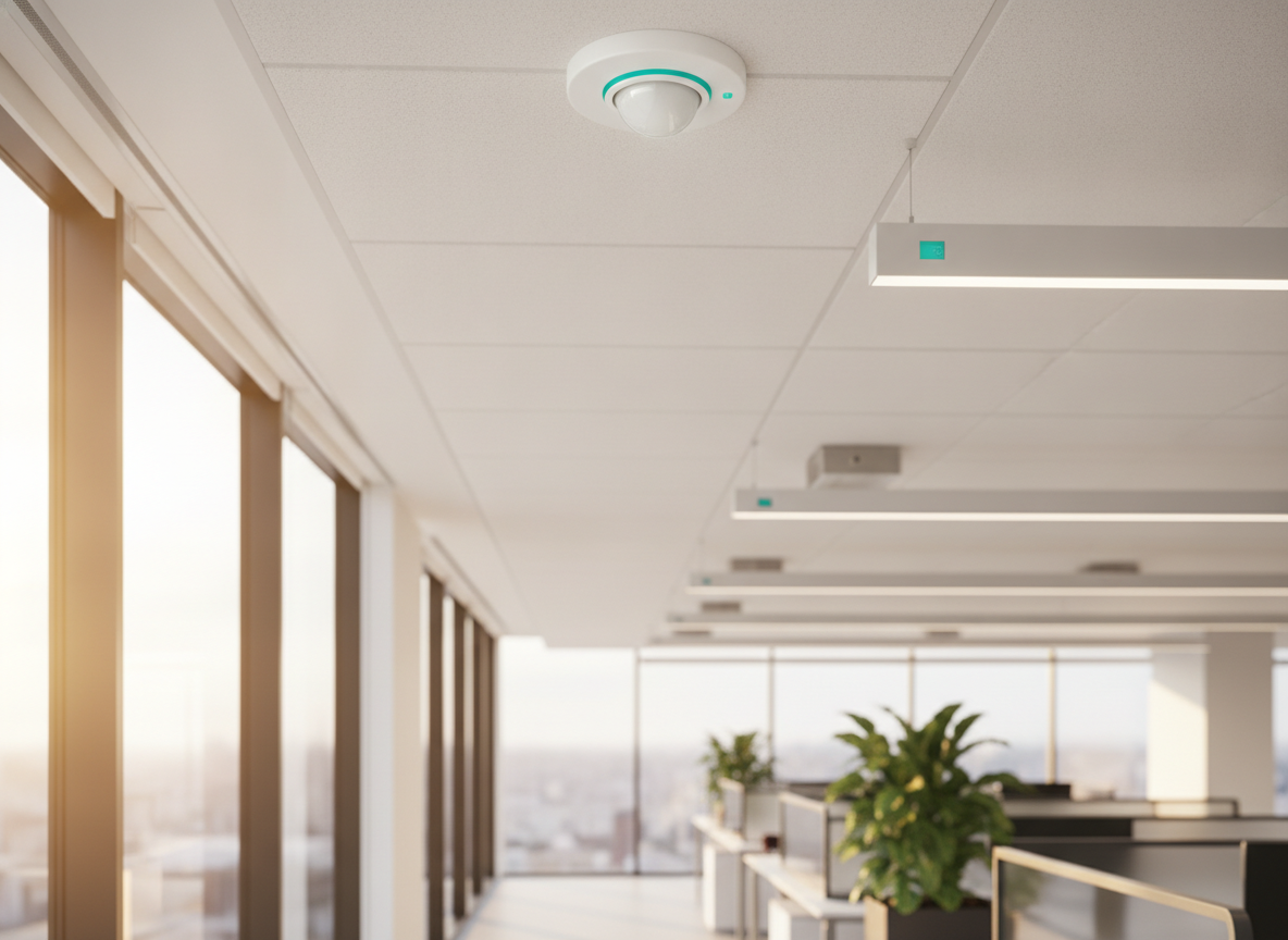 Ceiling-mounted photosensor in a commercial space with natural light