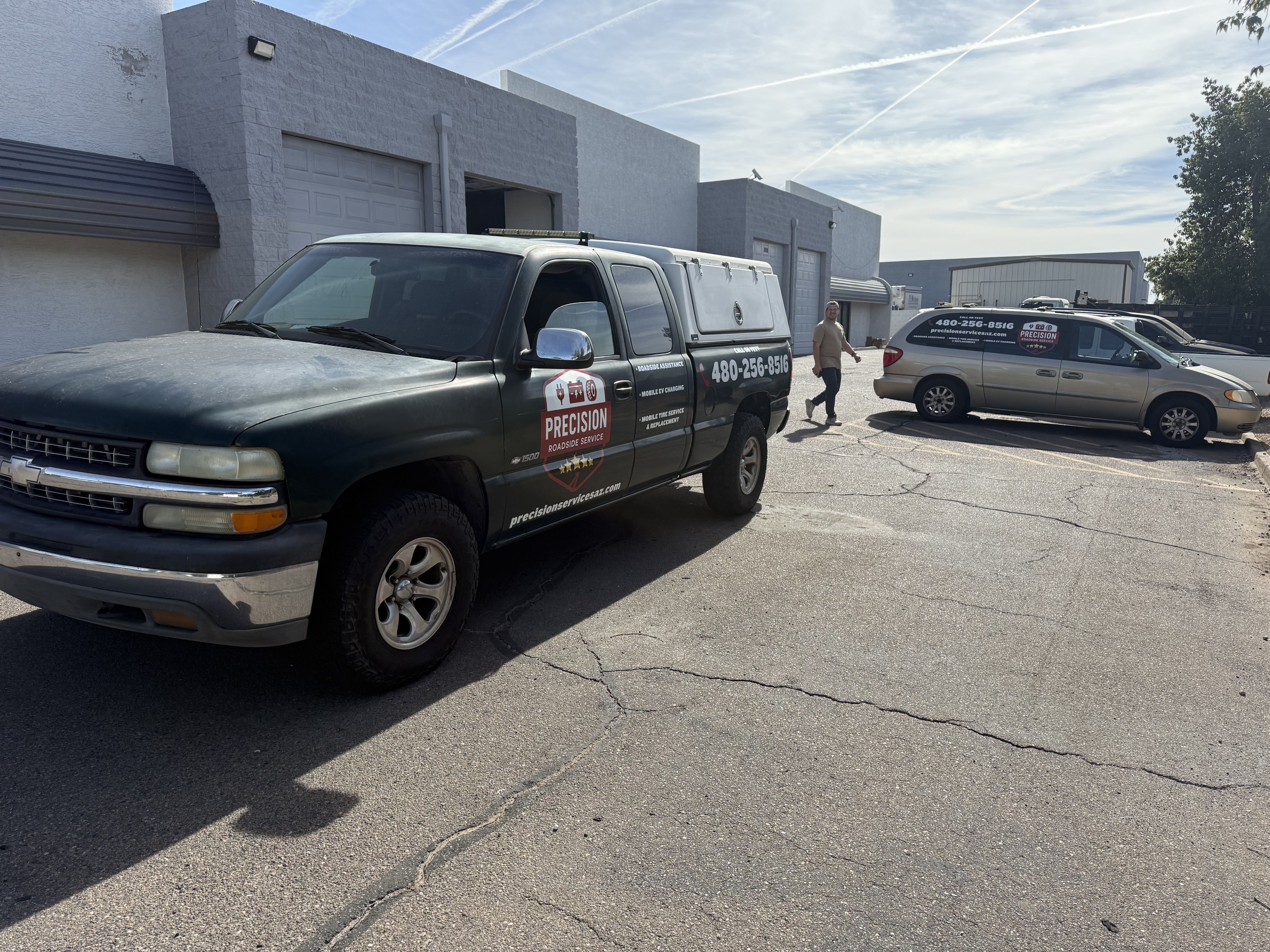 Precision Roadside Service emergency assistance trucks in Mesa, Tempe, Chandler and Gilbert