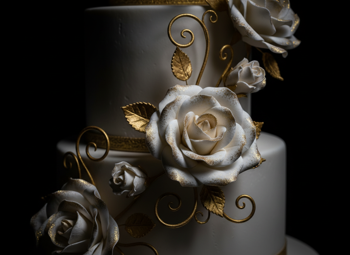 Sugar flowers on wedding cake