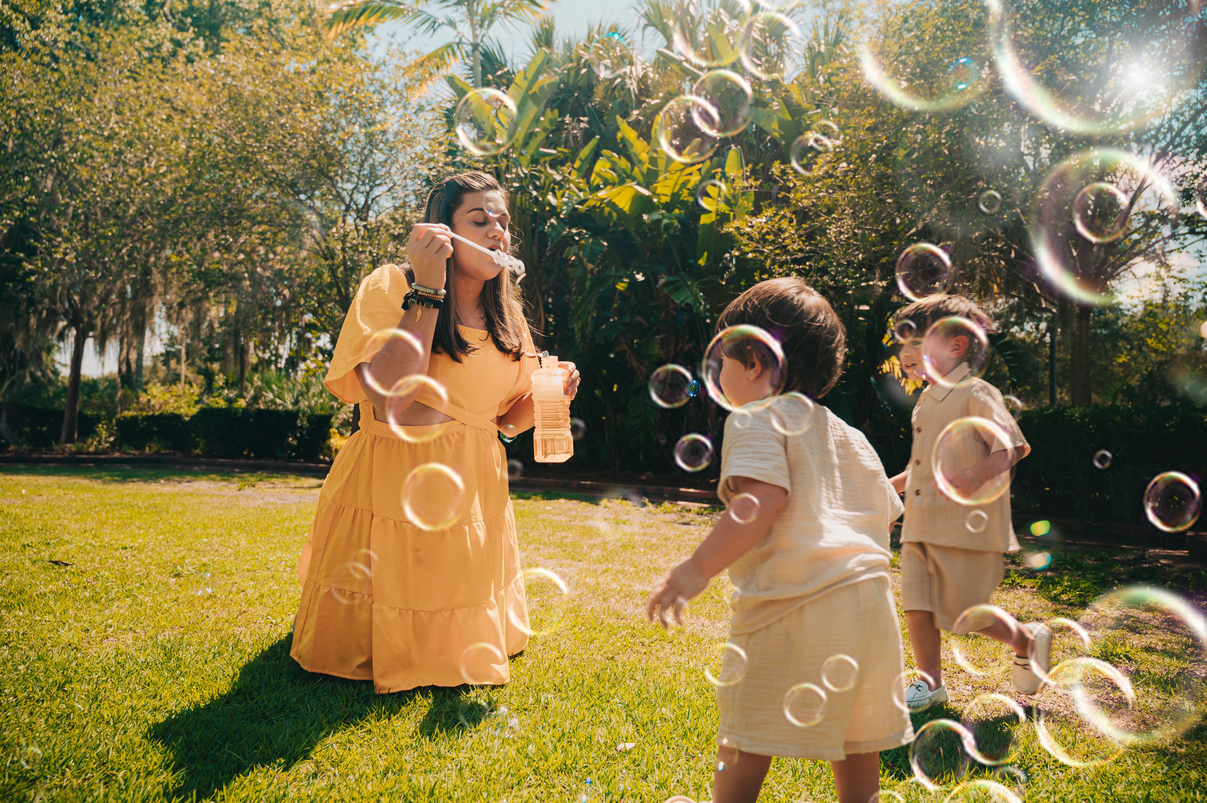 Family portrait with bubbles