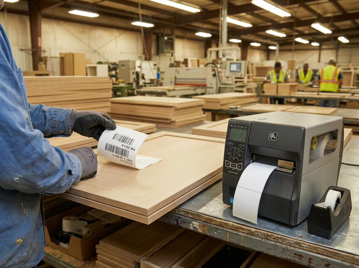 Removable label peeled off MDF panel — zero residue