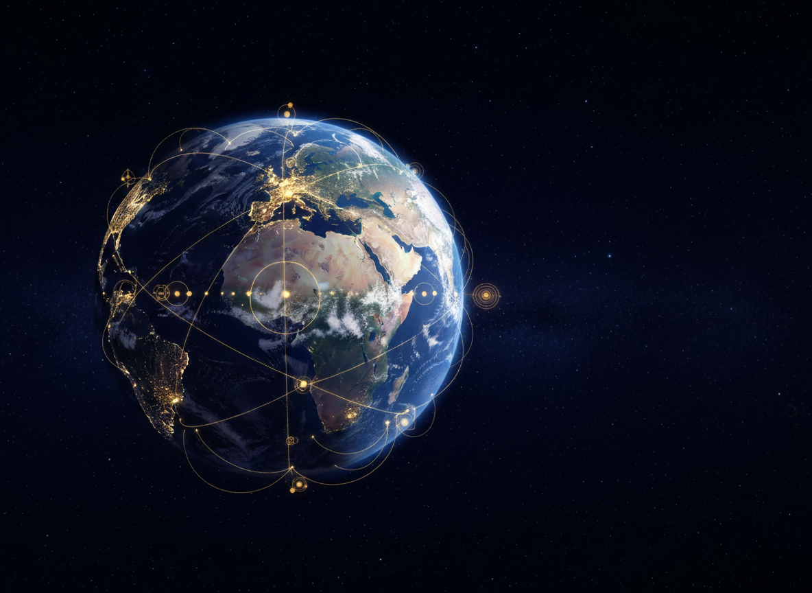 Earth with golden connection points