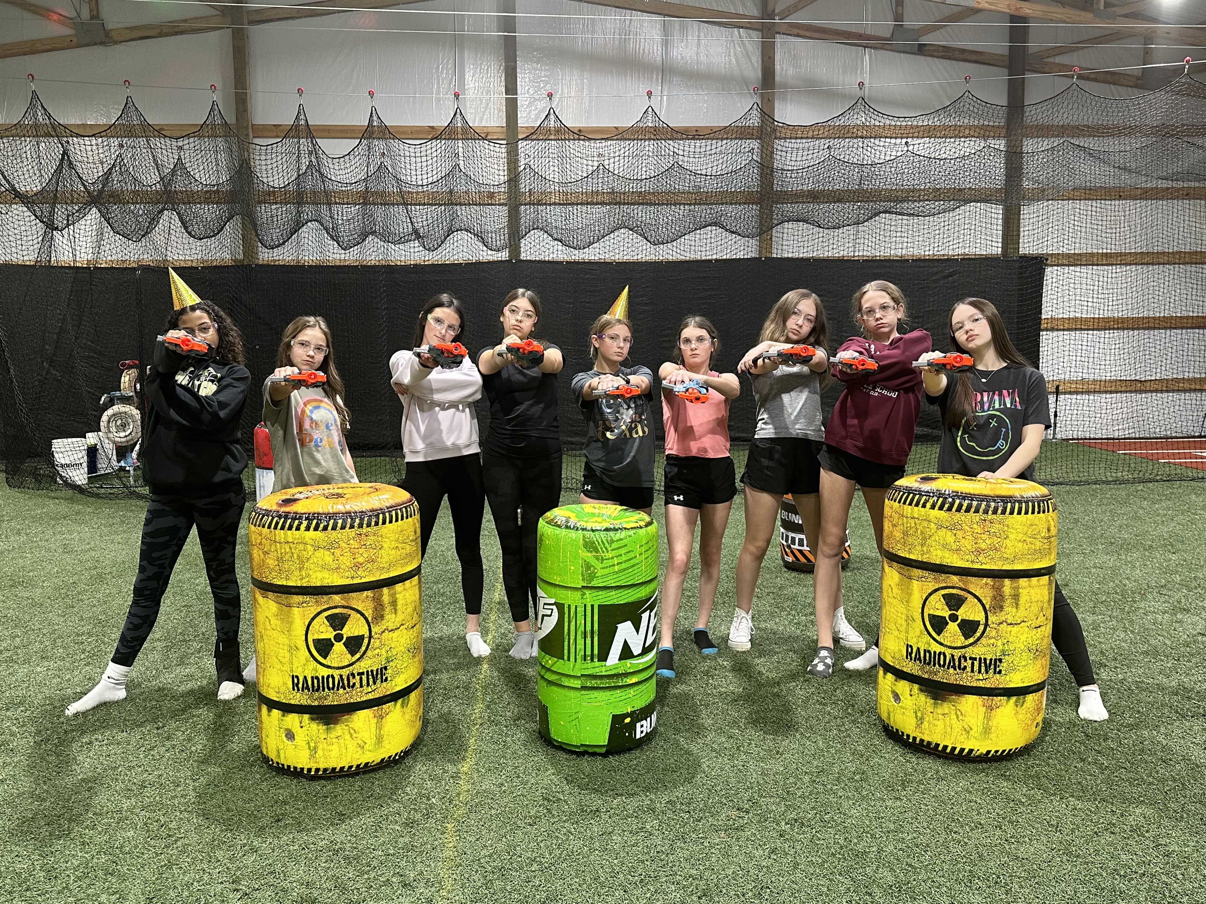 Girls with nerf guns at indoor birthday party in Texarkana - Iconic Performance Center
