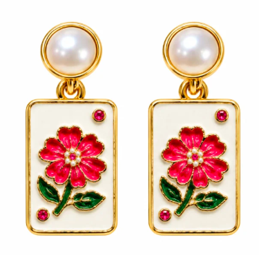 Pearl Mahjong Tile Earrings