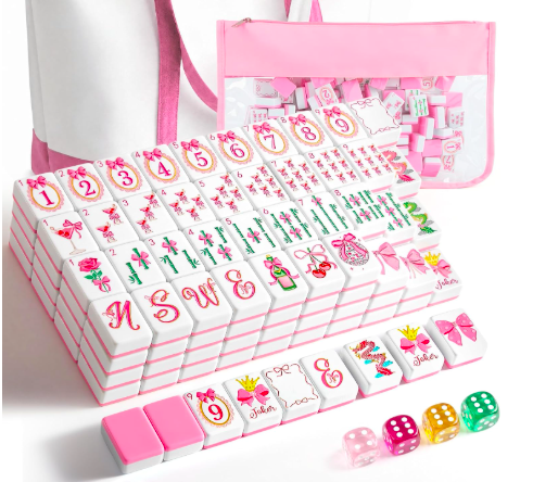 Soulchen Coquette Ribbon Mahjong Set — pink American Mahjong set