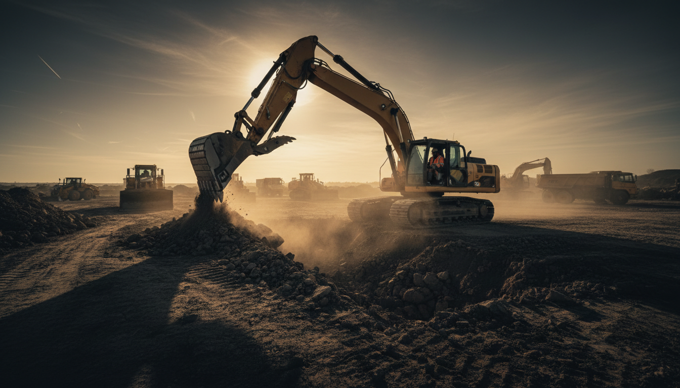 Professional excavation contractor operating heavy equipment on a construction site