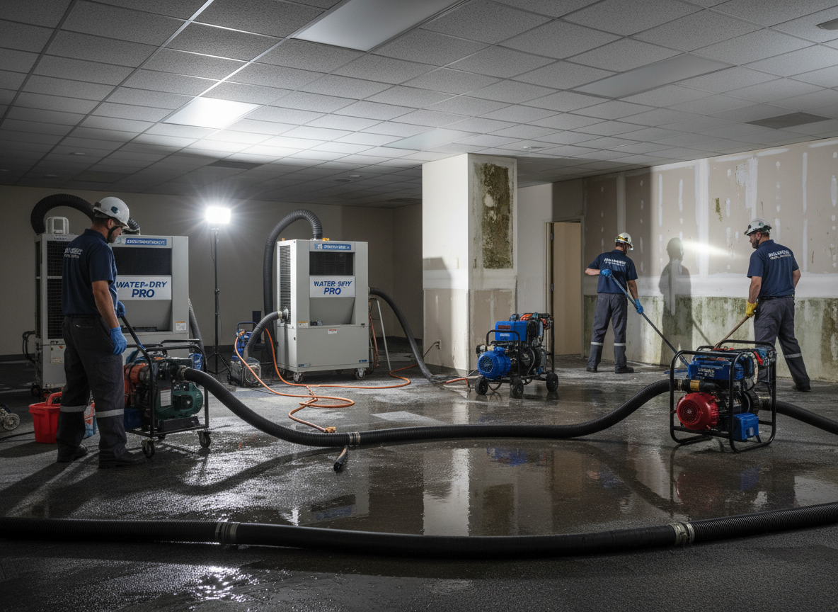 Water damage restoration professionals at work