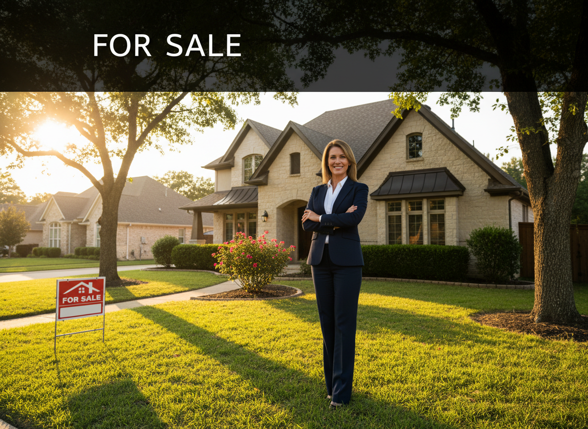 Real estate agent in front of a residential home