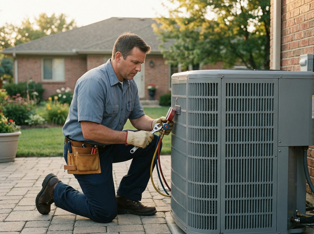 HVAC professional servicing outdoor unit