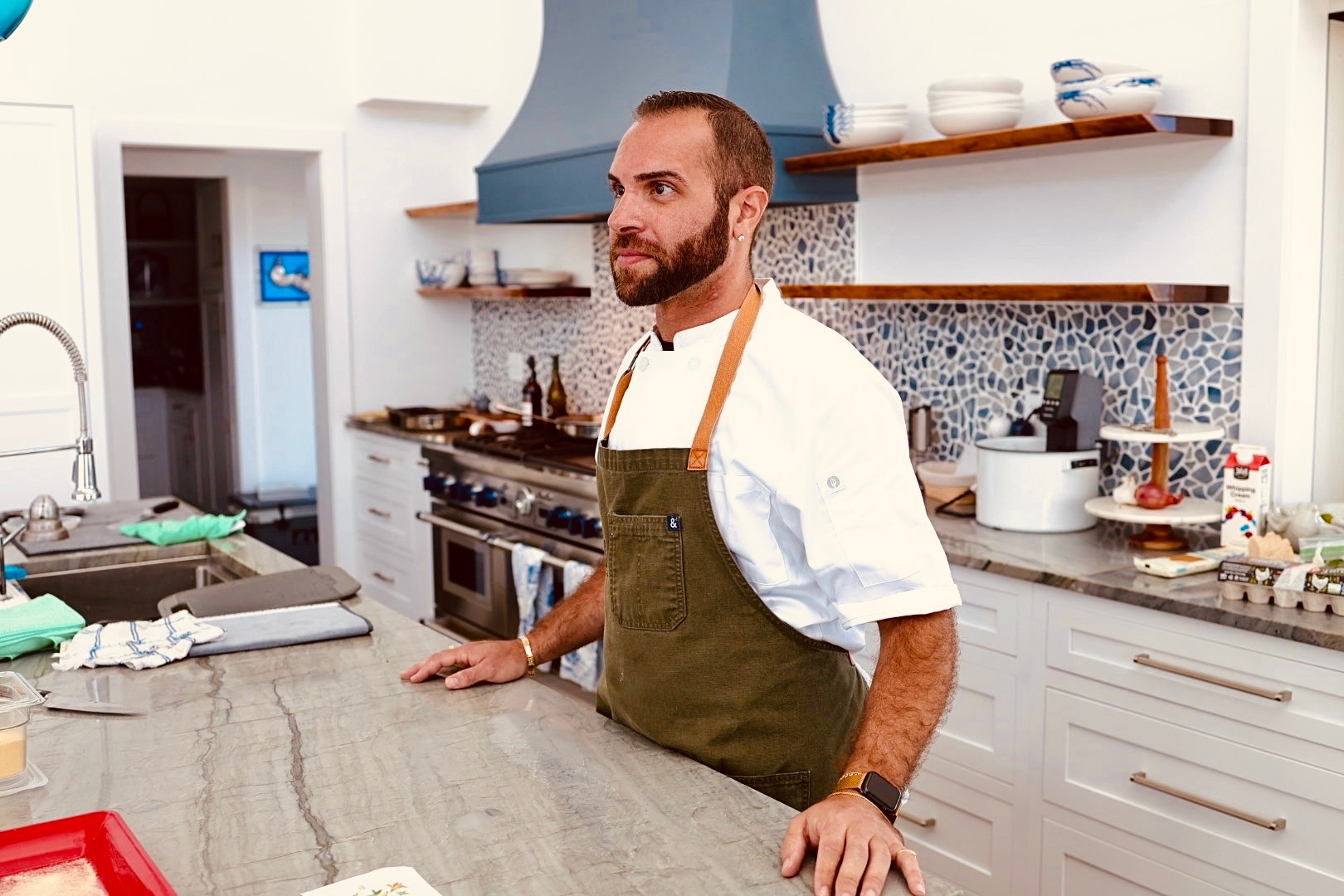 Private chef Francesco La Russa at his station in a Hamptons home kitchen