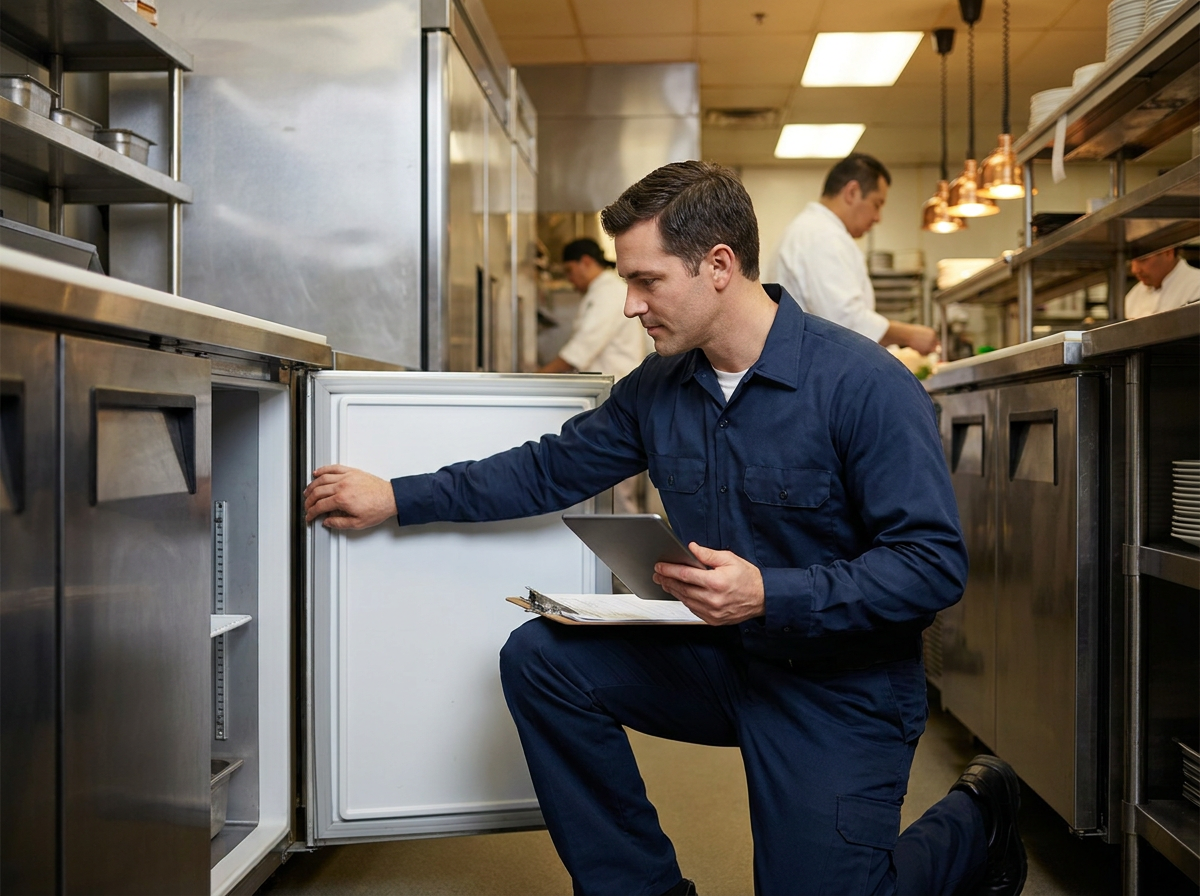 Cal Gaskets technician installing a commercial refrigerator door gasket