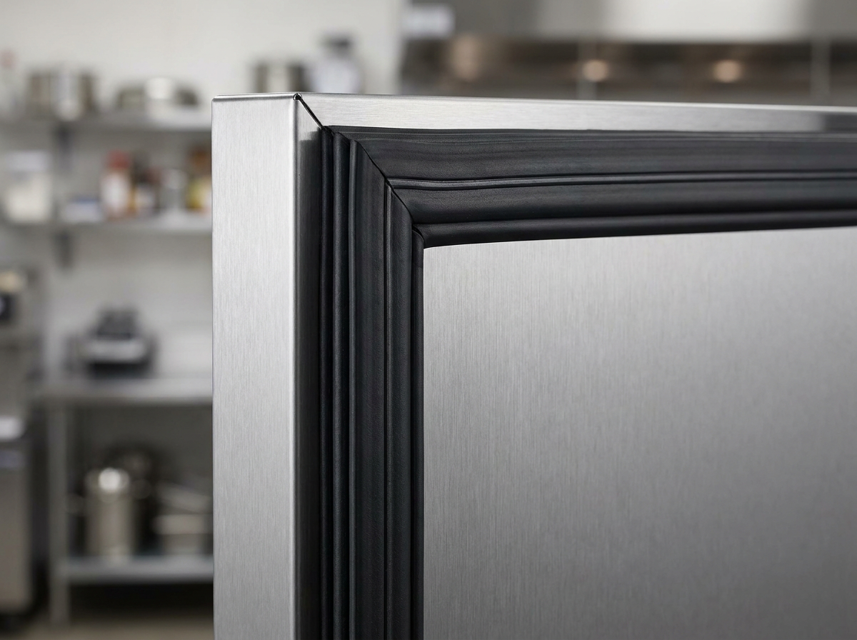 Commercial refrigerator door gasket close-up showing perfect seal