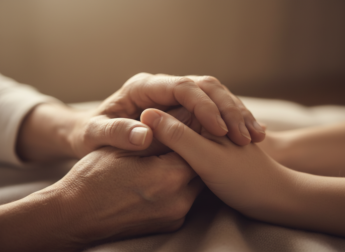 Hands holding in a moment of trust and connection
