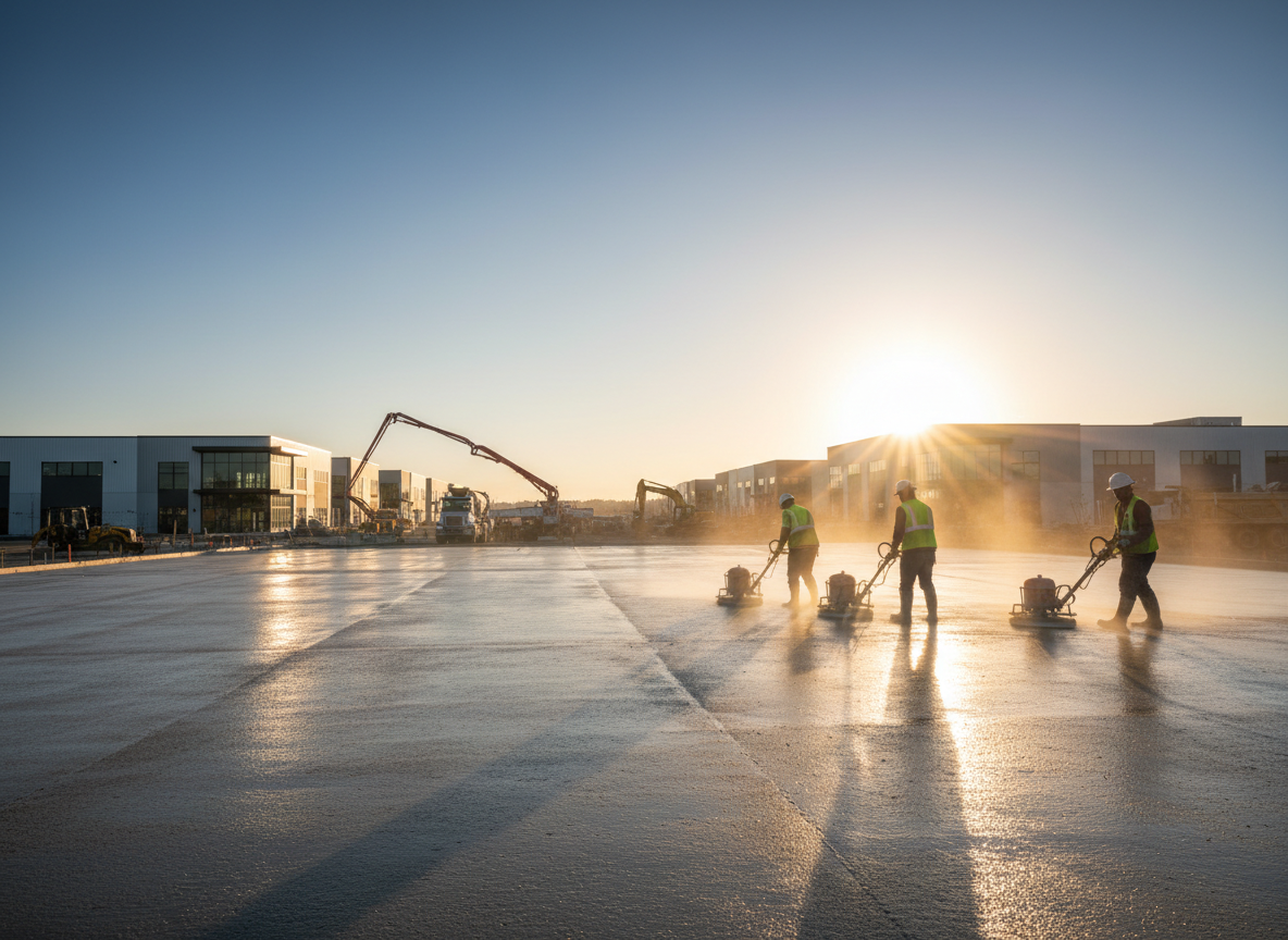 BURG CONCRETE crew finishing a residential concrete slab in Central Ohio