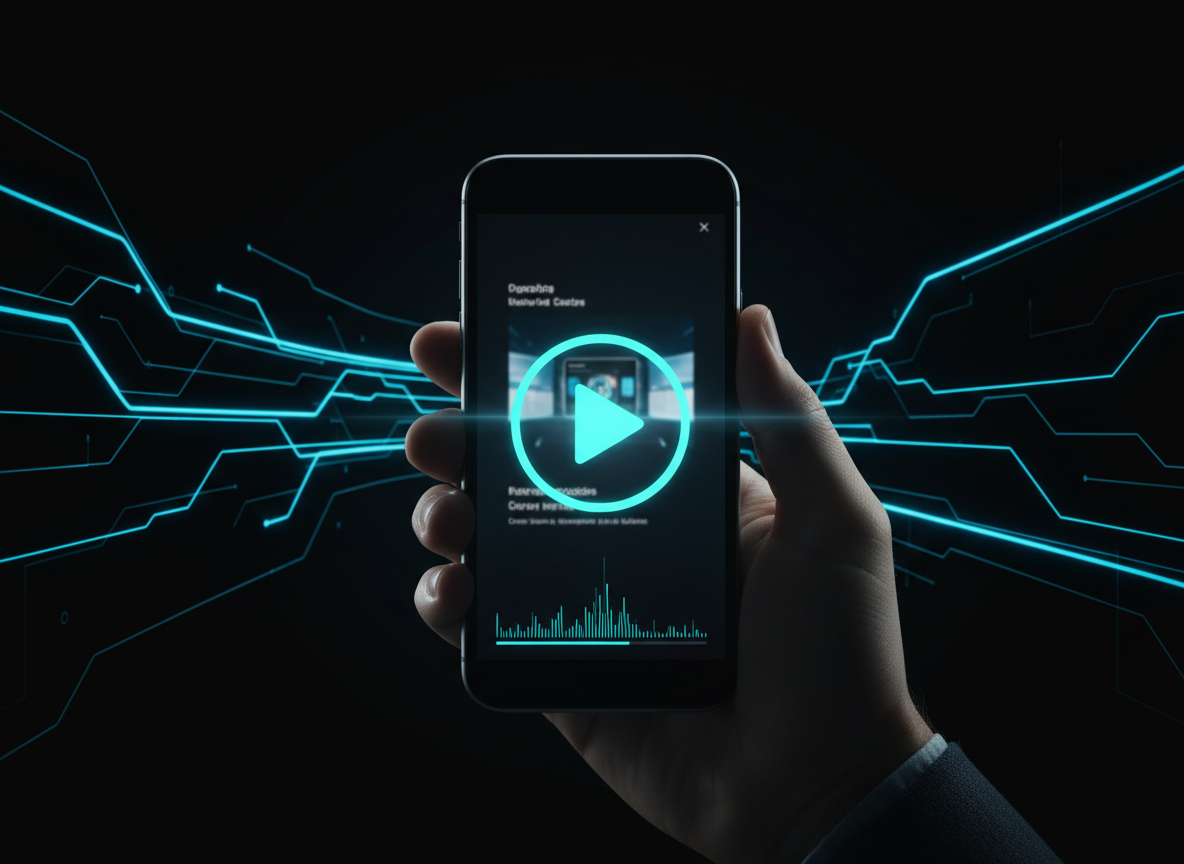 Smartphone recording video with glowing cyan play button overlay