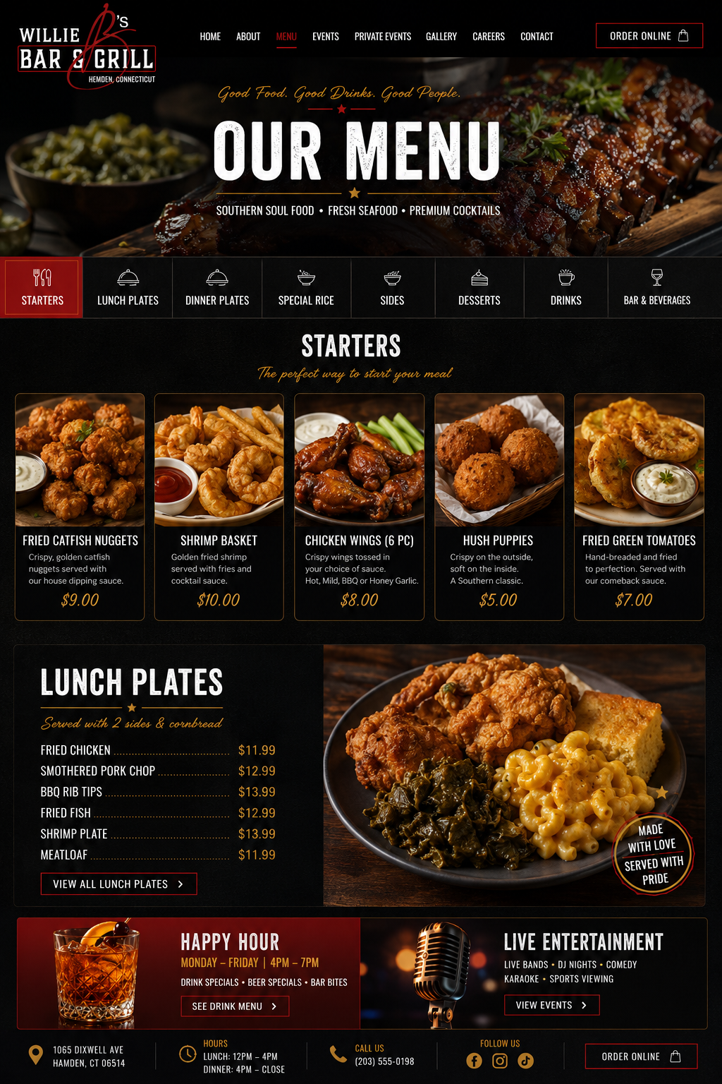 Willie B's Menu